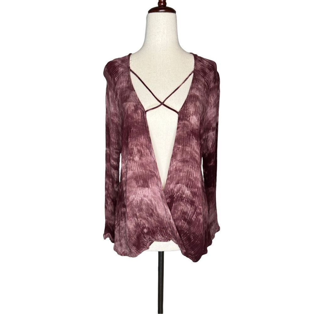 Umgee size small long sleeve cotton/polyester blend purple faux wrap blouse